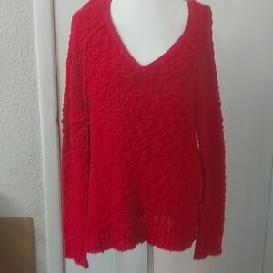 Free People Pink V- Neck Sweater S Cozy Casual Dopamine Boho Barbie Classic